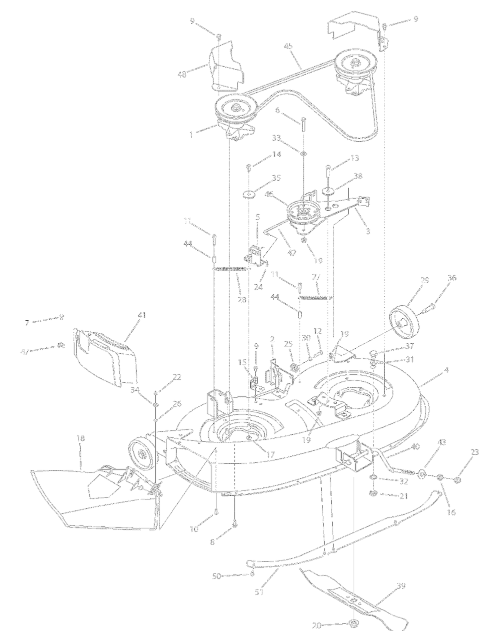 Deck 38 Inch Diagram and Parts List for 13AC762F000 2008 Yard Machines Lawn Tractor